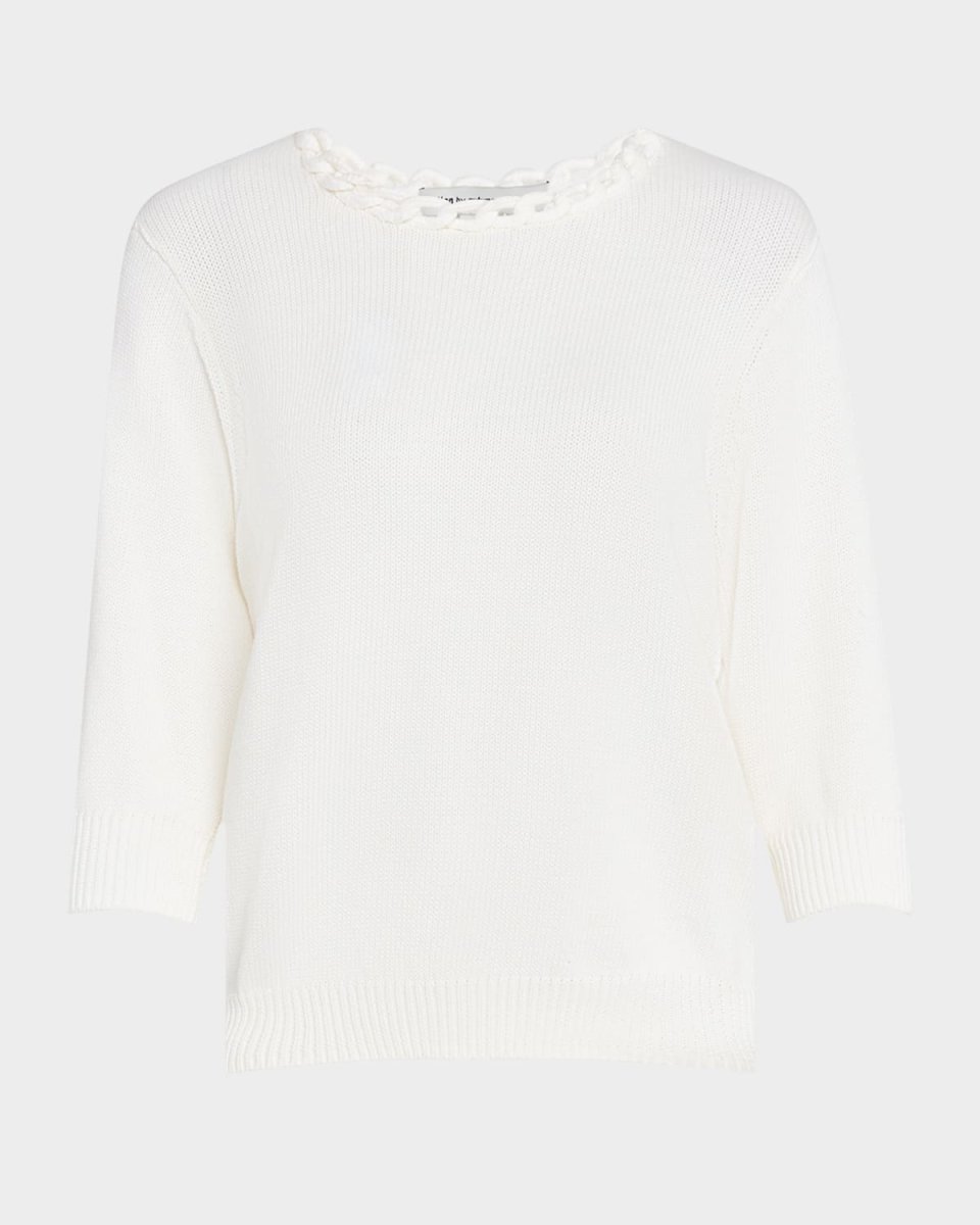 Crochet-Trim Cotton Crewneck Sweat